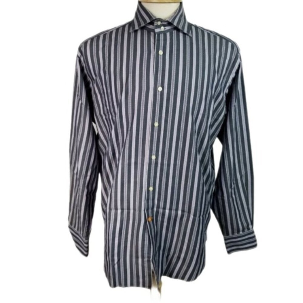 Thomas Dean Mens Large Multi Color Stripe Cotton Casual Shirt